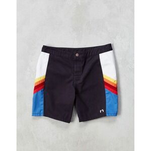 Hang Ten Retro Rainbow Stripe Board Shorts Black‎ Blue Red Yellow White 32